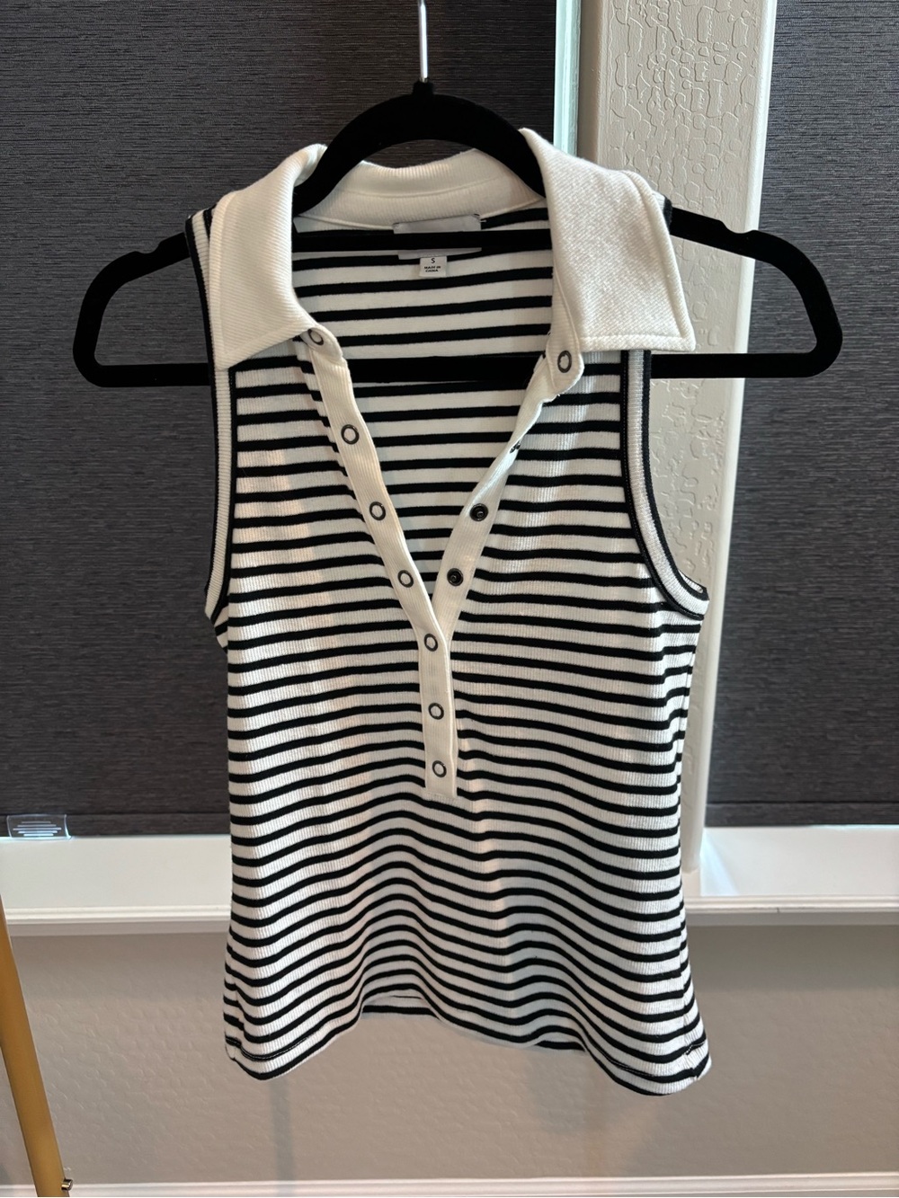 Evereve Black & White Striped Sleeveless Polo Tank